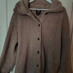 Ci Sono Tan Teddy Jacket with Hood and Plush Material